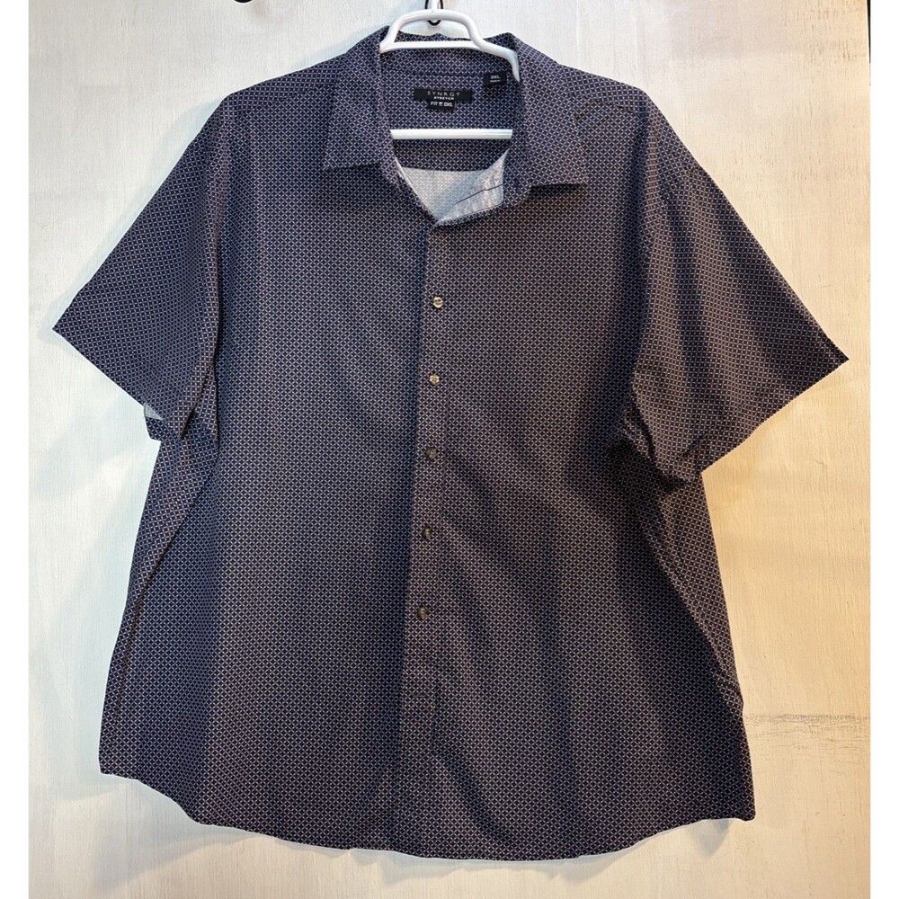 Synergy Shirt DXL Men's Size: 3XL Button Up Short Sleeve Blue with design
